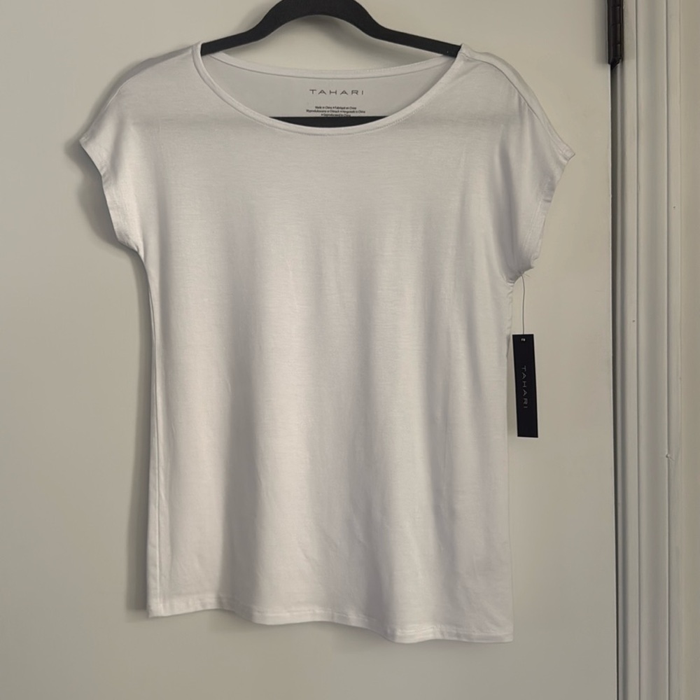 Tahari White  Cap Sleeve Super Soft Tee XS new tag NWT rayon spandex